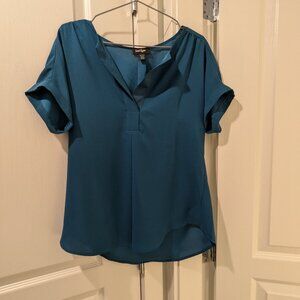 Lord & Taylor Split Neck Short Sleeve Blouse, Size Small, Teal